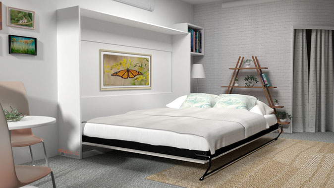WallBeds Alpha Bed in Soft Walnut with horizontal opening configuration_Open.